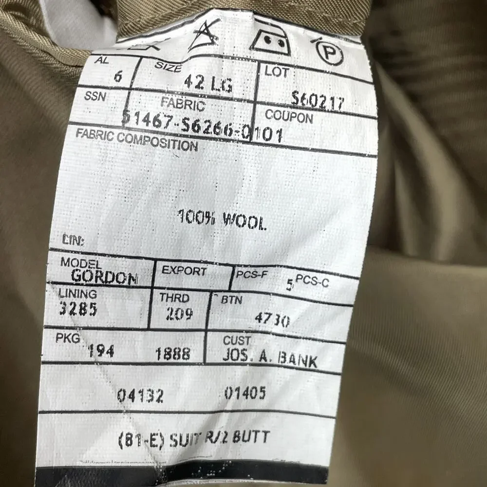 NWOT Jos A Bank Signature Mens 42L Tan/Taupe Wool Blazer 2 Butt Sport Coat